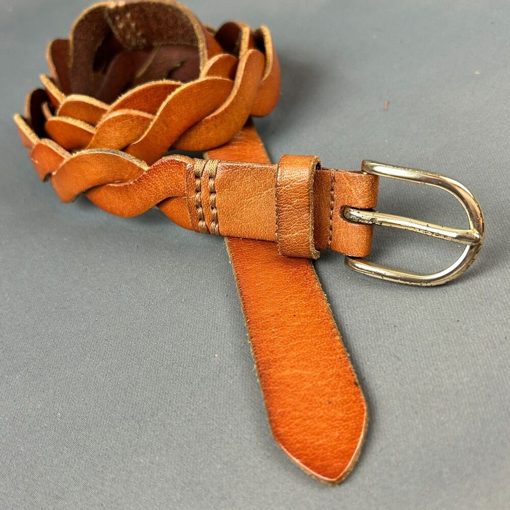 Banana Republic Women's Braided Brown 1" Leather Belt with Buckle Size Medium